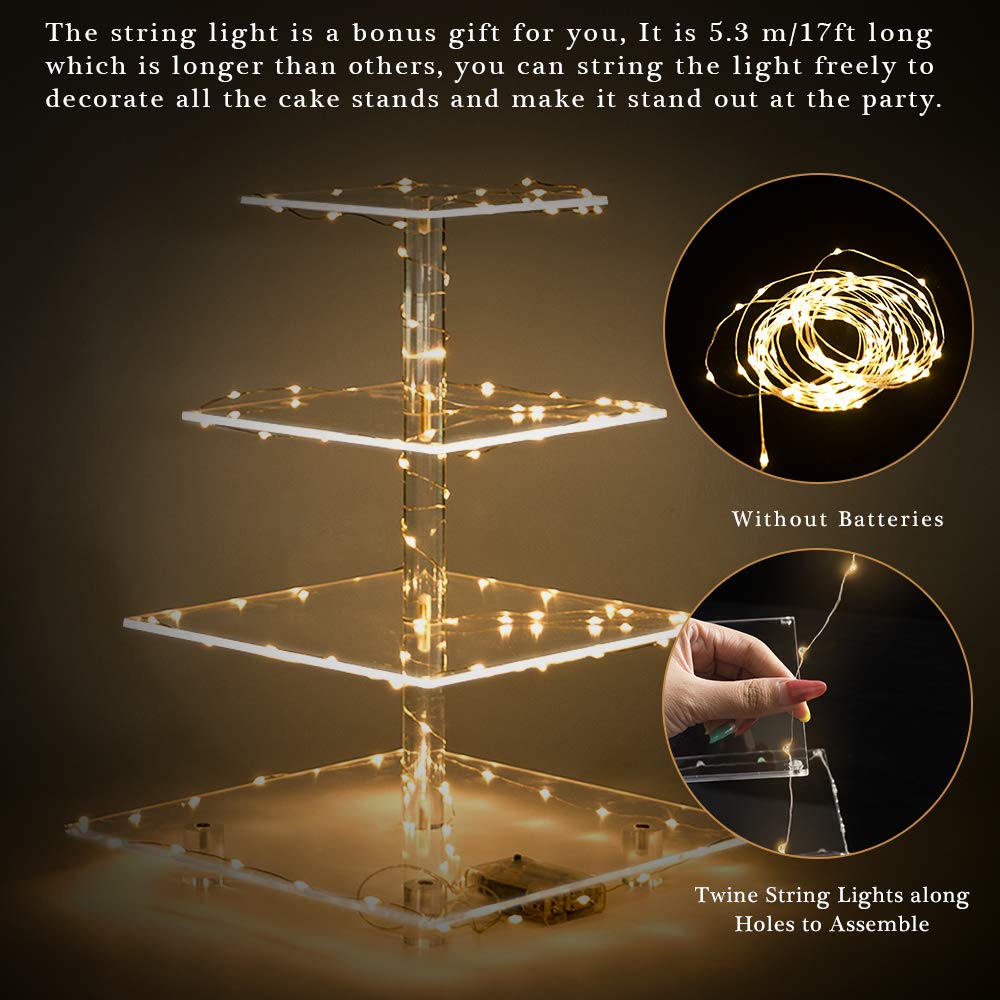 YestBuy Cupcake Stand with Yellow LED Lights, 4 Tier Cupcake Stand for 50 Cupcakes, Acrylic Cupcake