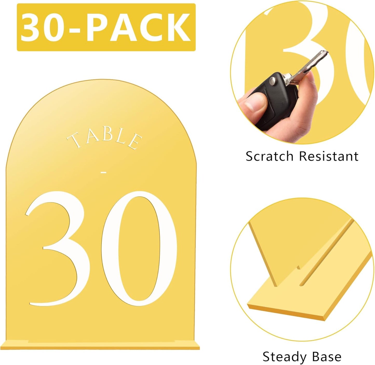 JOYIT Arch Wedding Table Numbers 1-30 with Stands – 5" X 7" Acrylic Mirrored Gold Table Number Holders, Perfect for Wedding Receptions, Parties, Anniversaries, and Events
