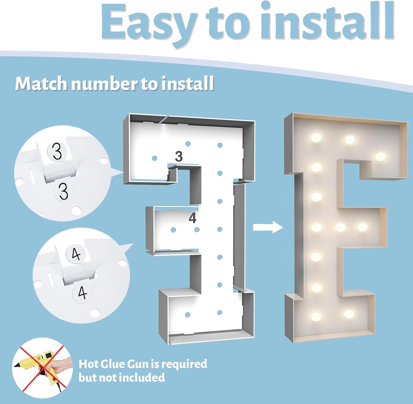 4FT Marquee Light Up Letters F,Party Decoration Large Marquee Light Up Letters with Weighted Water Bag,Pre-cut Foam Board Set Can Be Used for Birthdays,Weddings,Baby Anniversaries