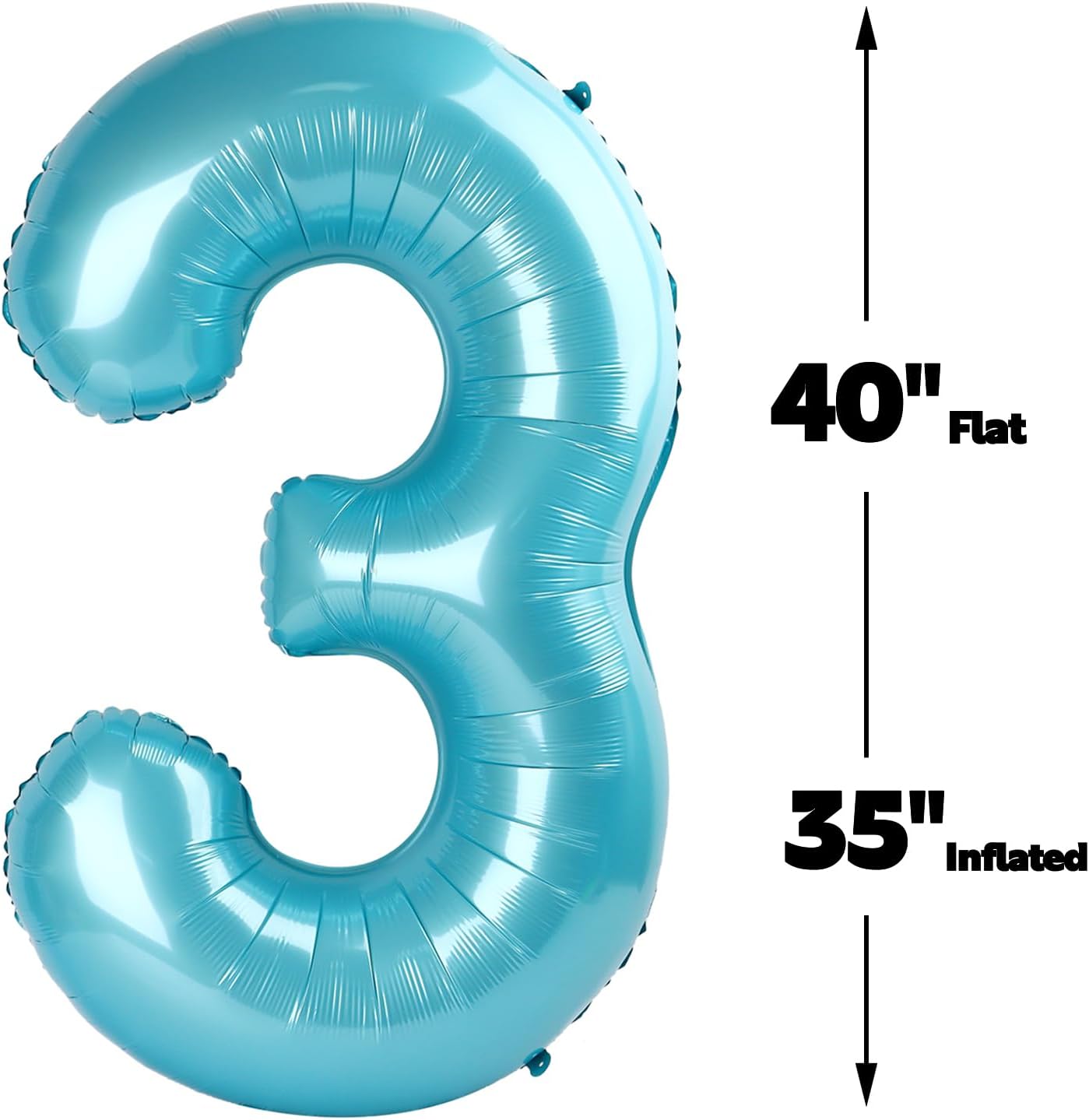 40 Inch Pearl Blue 3 Large Number Balloon, 3 13 23 30 33 36 38 Pearl Blue Birthday Party Decorations, Number Three Foil Balloons for Anniversary Party Graduations Celebration Supplies