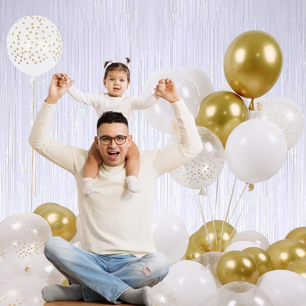 BEISHIDA 4 Pcs White Door Streamers Tinsel Curtain Party Streamers Backdrop Fringe Foil Wall Background for Birthday Halloween Christmas Wedding Party Decoration(3.28 ft x 6.56 ft)