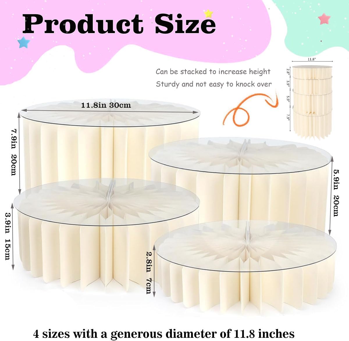 Albassa 4 PCS Buffet Risers Food Risers for Buffet Table Foldable Cardboard Food Display Stands with PVC Plates for Party Wedding Show Catering Desserts Jewelry (White, 4 PCS)