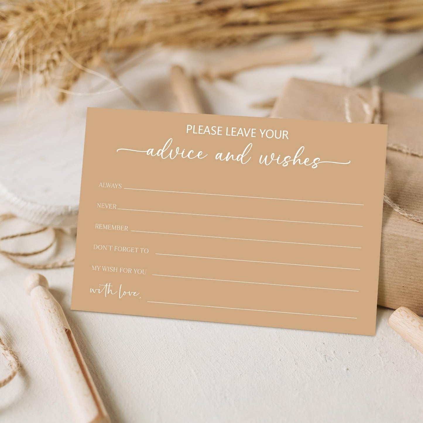 Brown Advice and Wishes Card, Advice Cards for The Bride and Groom, Bridal Shower,Wedding or Baby Shower, Birthday, Graduation, Retirement, Guestbook - 25 Cards -06