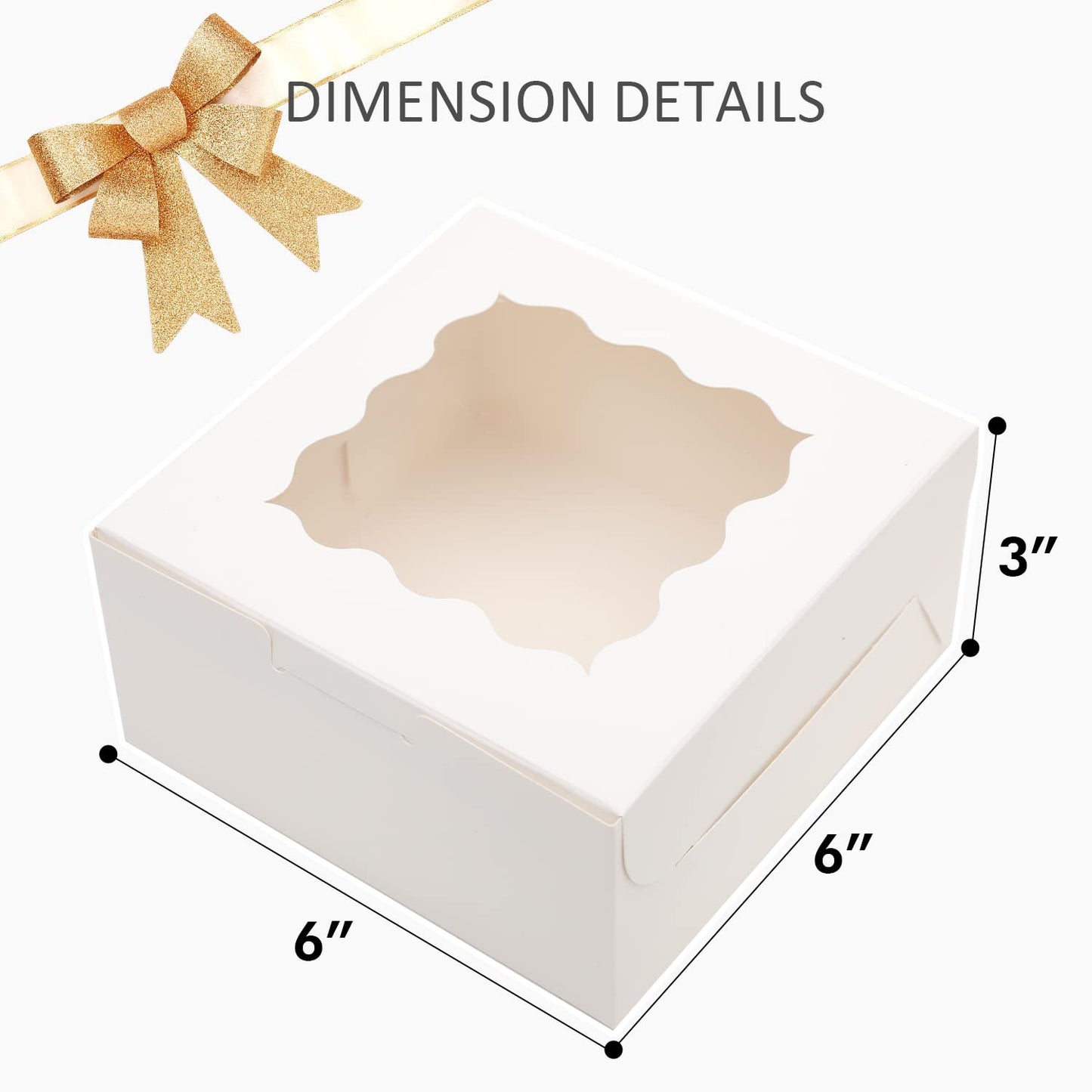 Bakepacker 60pcs White Bakery Boxes with Window 6x6x3 inches Thick & Sturdy Macaroon Pastry & Cookie Boxes