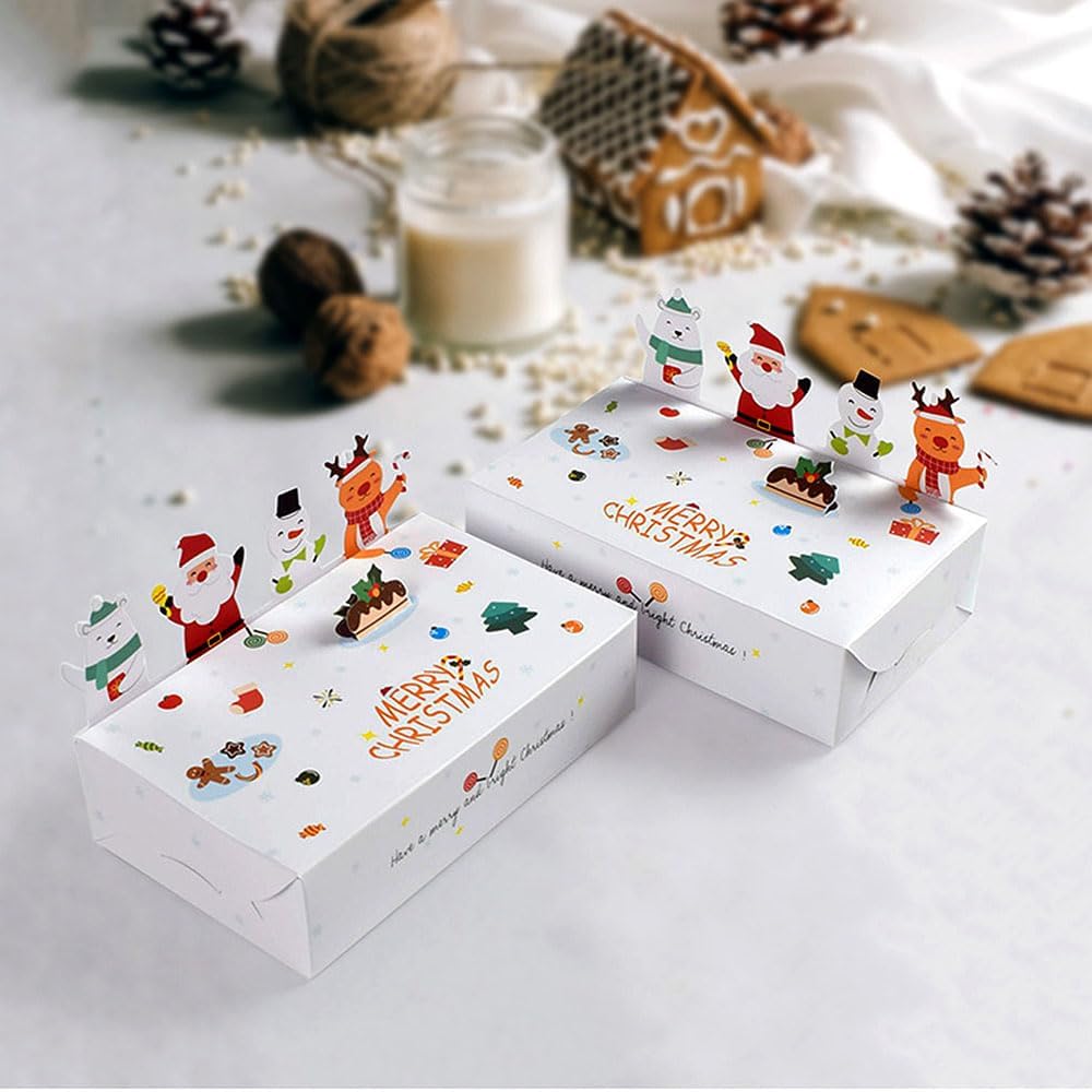 Cartoon Boxes With Lids - 3D Stand Bear Santa Claus Snowman Elk Merry Christmas Candy Boxes Kraft Paper Cookie Boxes for Gift Giving Decorations Party Small Present Box 10pcs