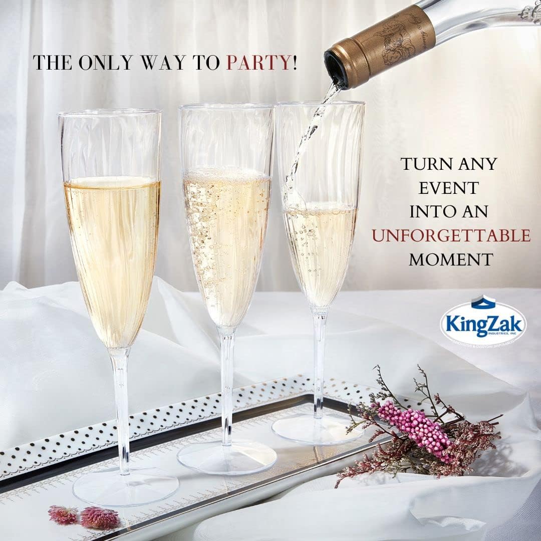 Lillian Tablesettings 96 Count Premium Champagne Flutes 6 oz. Clear Hard Plastic 1-Piece Disposable Glasses, Value Box