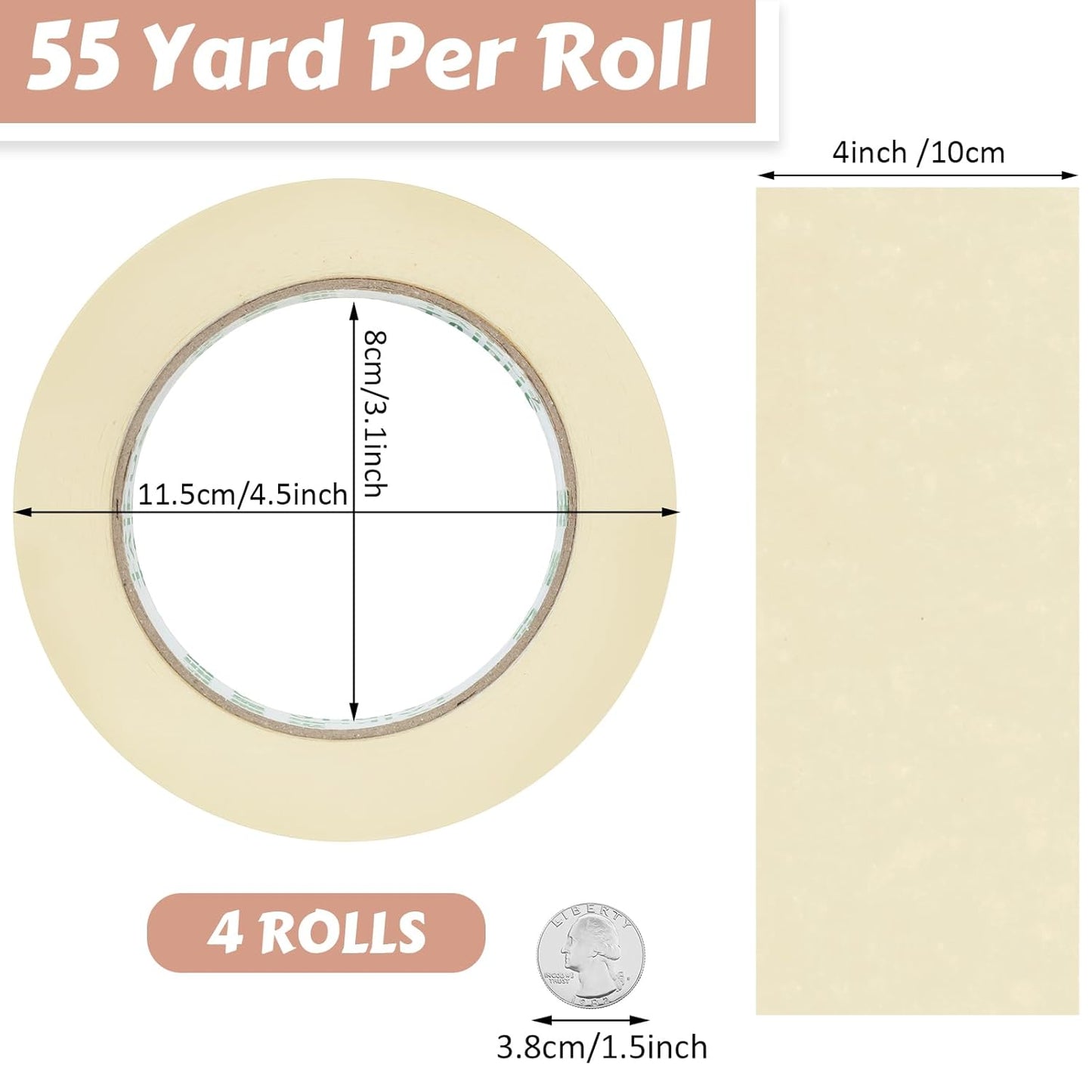Masking Tape Bulk General Purpose Masking Painting Tape 55 Yards for Painting Home Office School Stationery Arts Crafts Basic Use, Easy Removal(4 Rolls,4 Inch)
