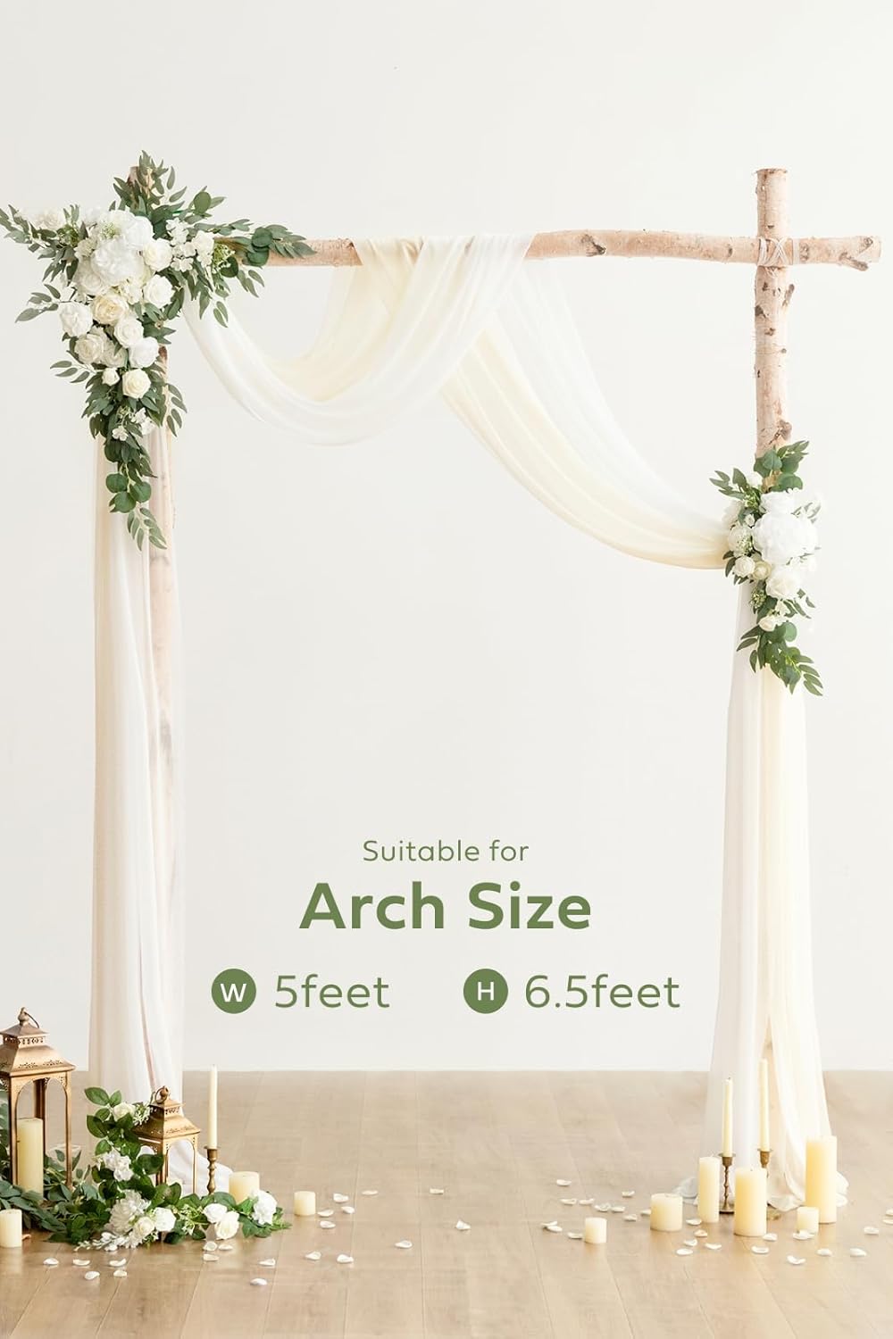 Ling's moment Artificial Wedding Arch Flowers Kit Pack of 4, 2pcs Hanging Silk Flowers Arrangement 2pcs Chiffon Drapes Ceremony Spring Fake Rose Arbor Backdrop White Sage Floral Party Outdoor Decor
