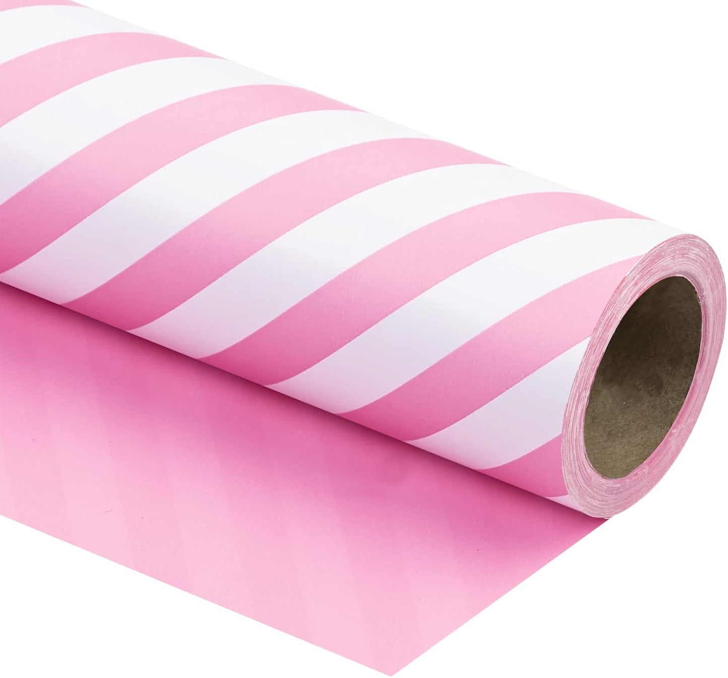 WRAPAHOLIC Reversible Wrapping Paper - Mini Roll - 17 Inch x 33 Feet - Pink and Stripes Design for Birthday, Wedding, Baby Shower, Holiday