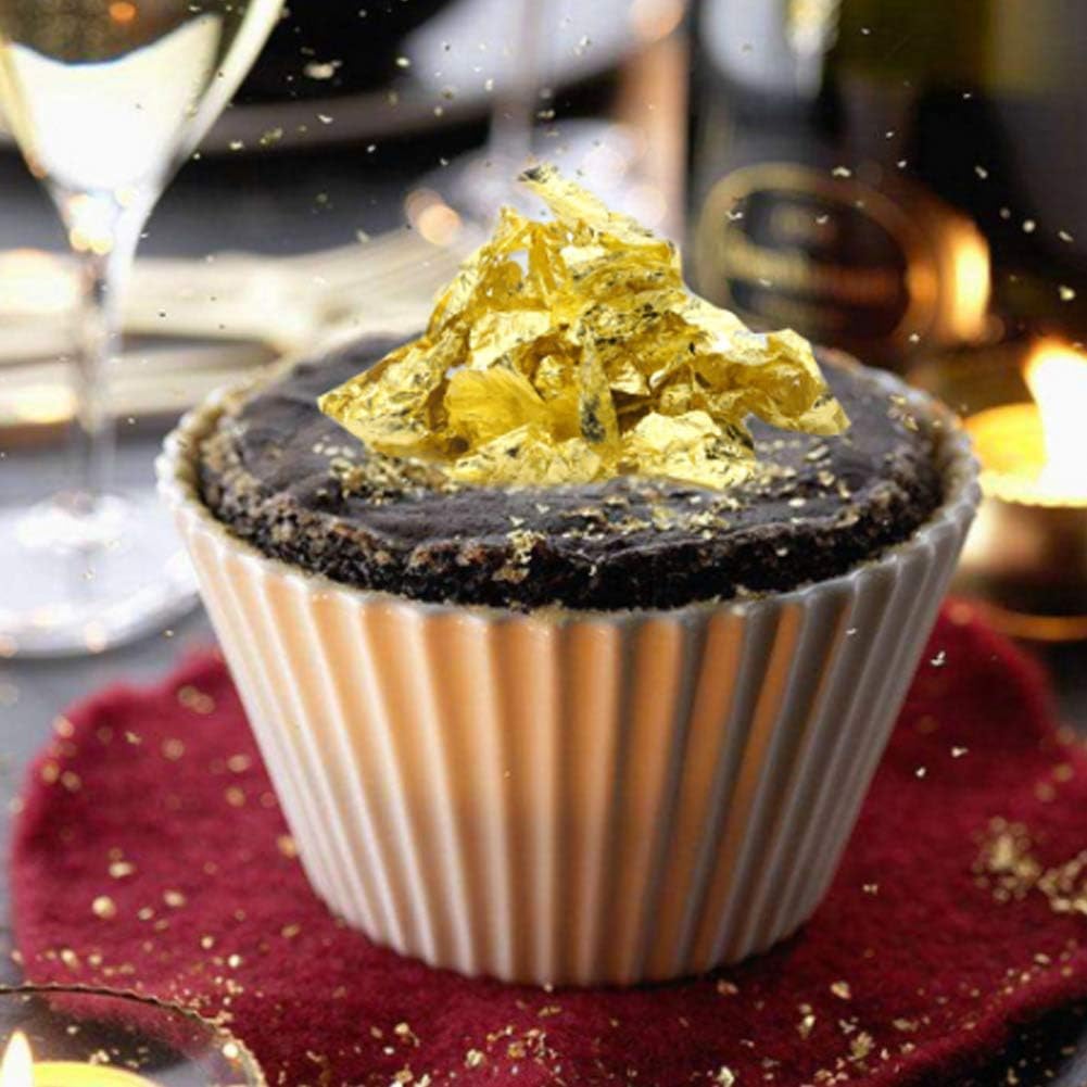 Edible Gold Leaf, Gold Leaf Cake Decoration Gold Flakes Food Gold Foil Decoration Baking Gold Foil Decor Chocolates Decor Gold Leaf Sheets for Cooking Dessert Decoration Crafts Makeup (4Pcs)