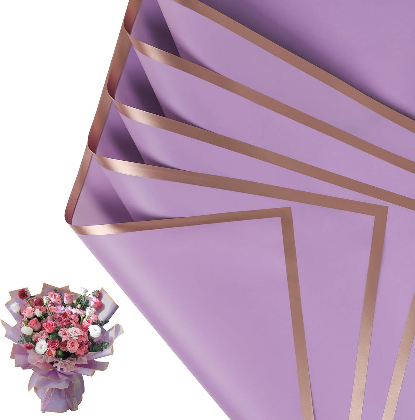 NESCCI 20 Sheet Flower Wrapping Paper - Waterproof Floral Bouquet Wrapping Paper, Florist Supplies Packaging Paper for Wedding Birthday Gift DIY (Light purple)