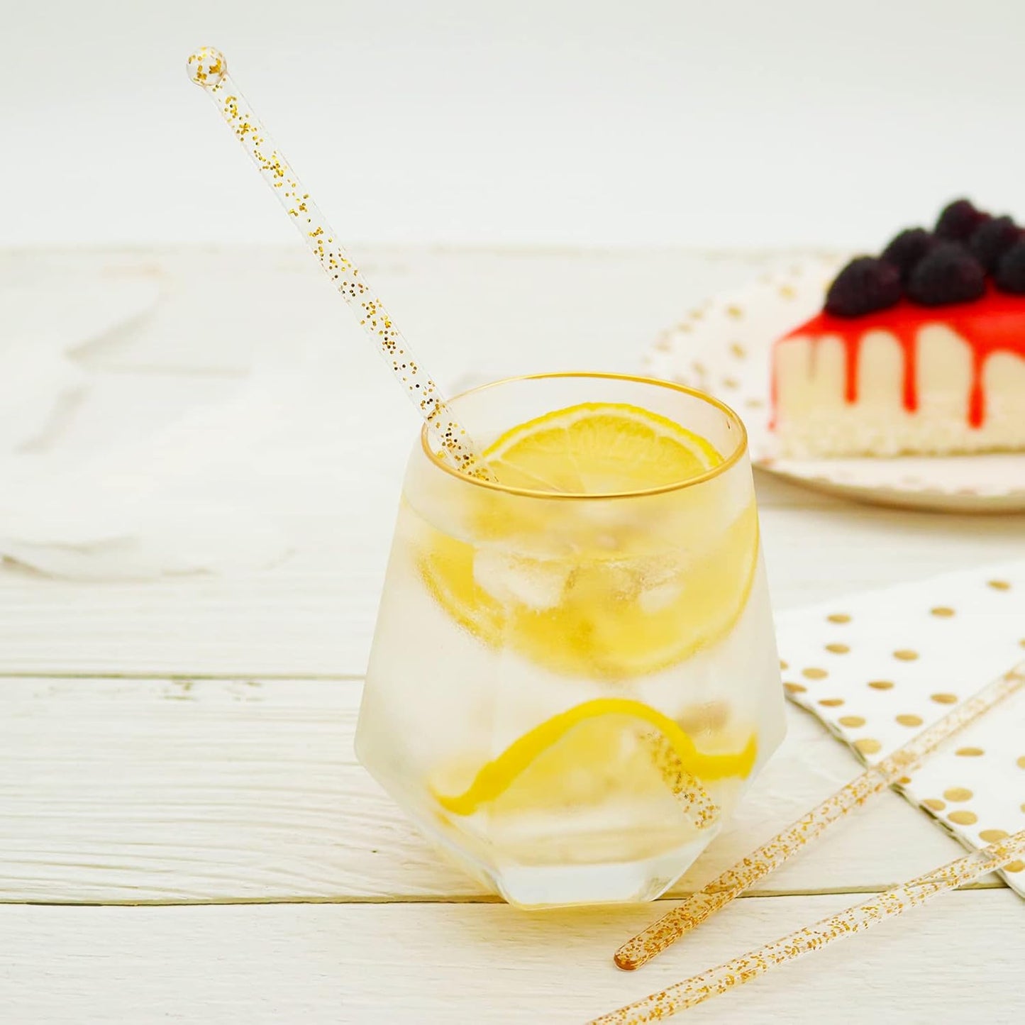 50-PCS Gold Glitter Plastic Swizzle Sticks, Crystal Cake Pops, Cocktail Coffee Drink Stirrers, Lolipop Stick for Christmas Party, 7.24 Inch