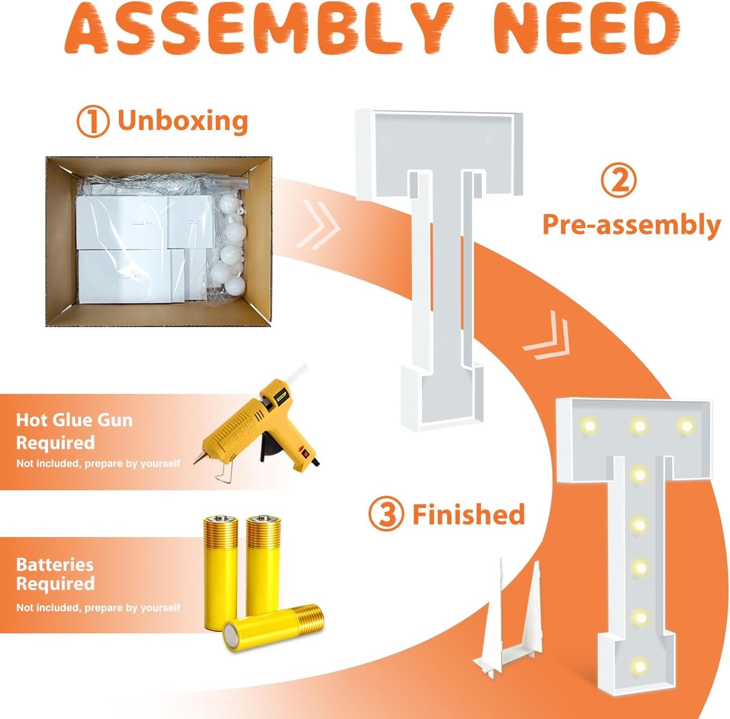 3FT Light Up Marquee Letters T, Large Lighted Letters for Party Backdrop Decor, Mosaic Cardboard Letter for Weddings, Birthdays, Anniversaries, New Year's Celebrations, Easy to Assemble