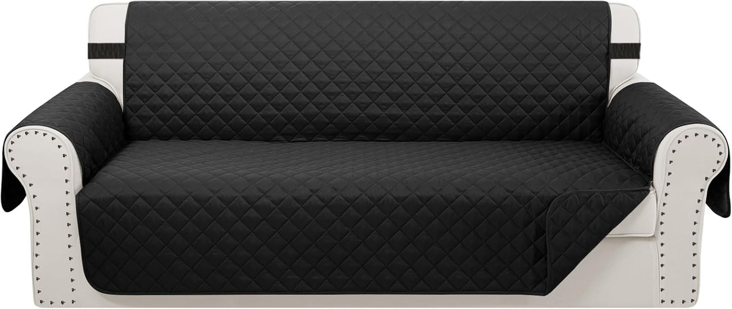Reversible Oversized Sofa Covers Couch Cover Furniture Protector for Dogs Elastic Straps Water Resistant(XLSofa,Black/Black)
