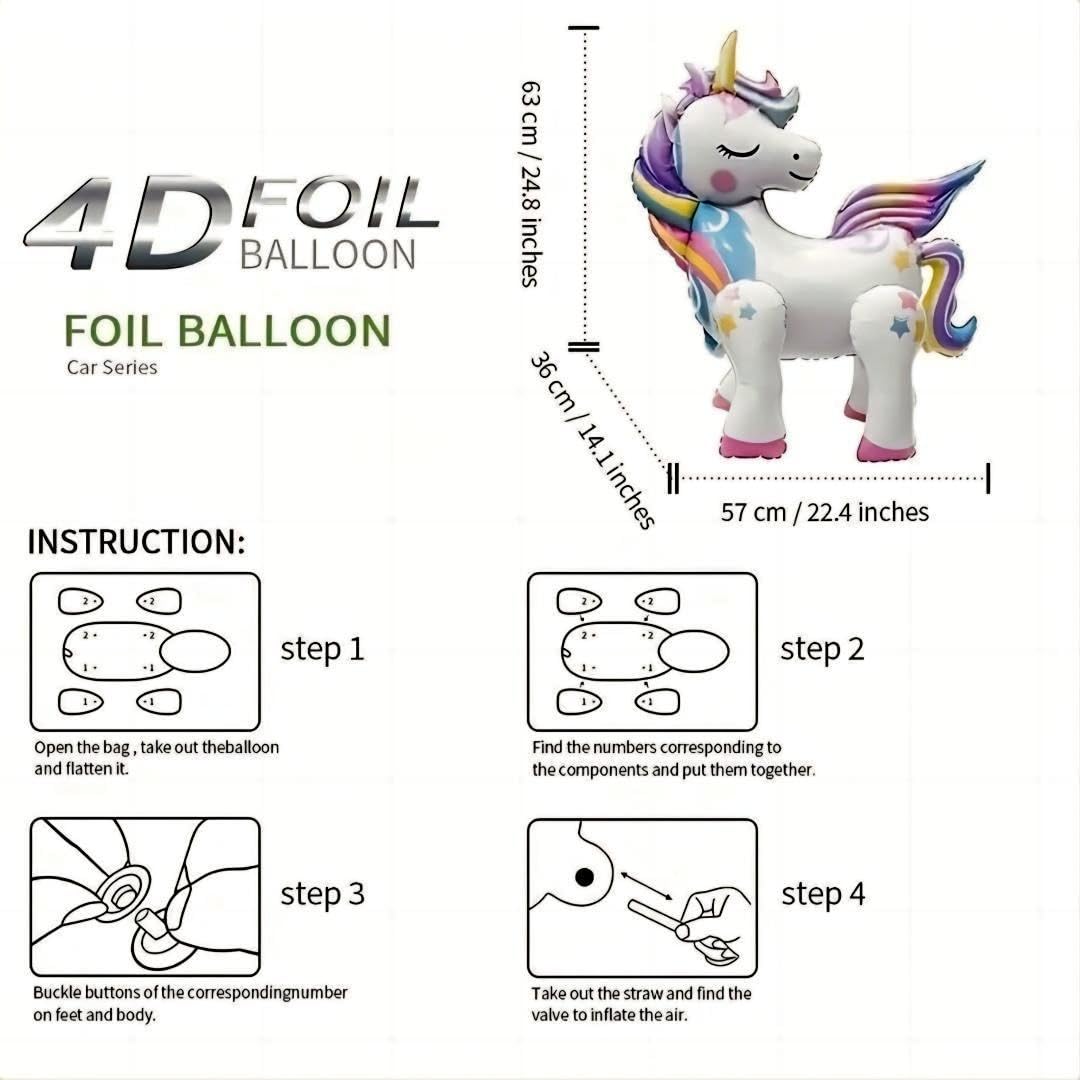 DUILE 5 Pcs Self Standing Unicorn Balloons - 3D Rainbow and Star Foil Balloons for Birthday Party