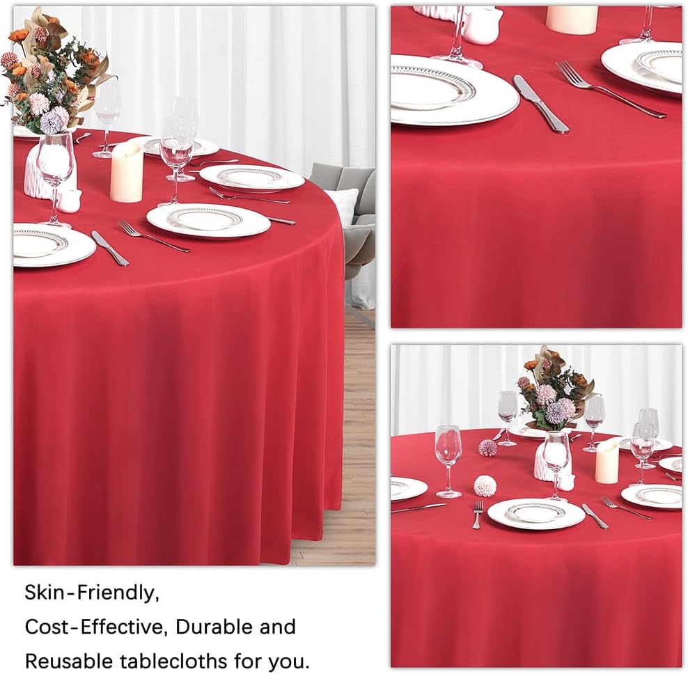 8 Pack Red Round Tablecloth 90 Inch Red Table Cloth Stain and Wrinkle Resistant Reusable and Washable Polyester Fabric Table Covers for Buffet Wedding Party and Banquet