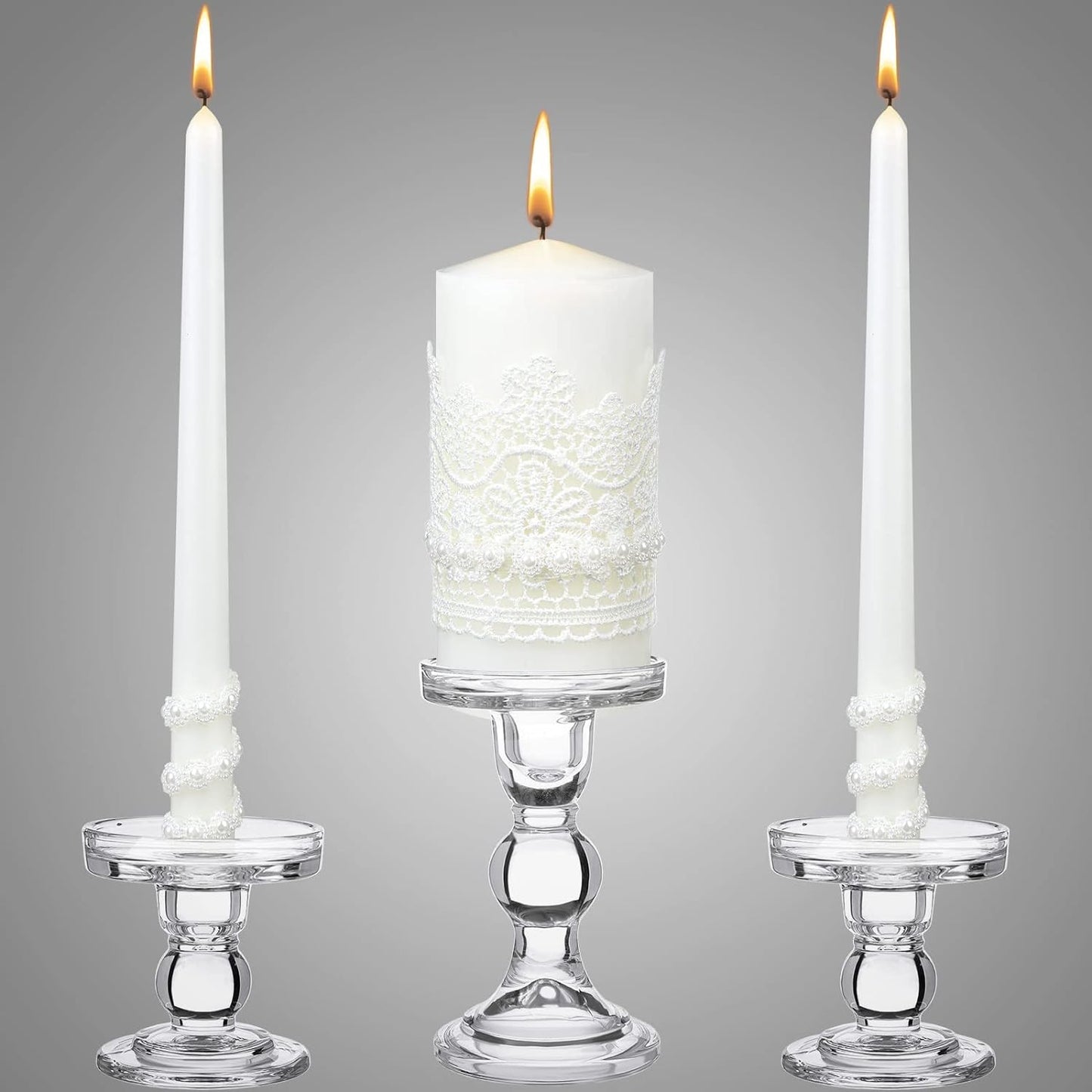 Irenare Unity Candles with Holder for Wedding Ceremony Wedding Decortions Accessories Glass Candle Holder Pillar Candle for Formal Events Church(Classic Style)