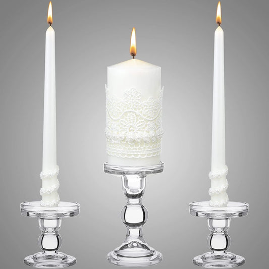 Irenare Unity Candles with Holder for Wedding Ceremony Wedding Decortions Accessories Glass Candle Holder Pillar Candle for Formal Events Church(Classic Style)