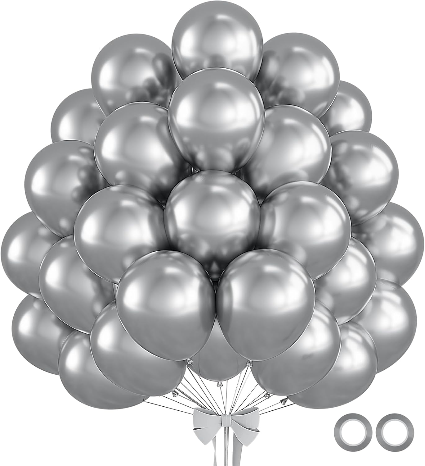 110pcs Metallic Silver Balloons 12 Inch Silver Latex Balloon Garland Arch Kit for Birthday Baby Shower Wedding Anniversary Graduation Party Decorations
