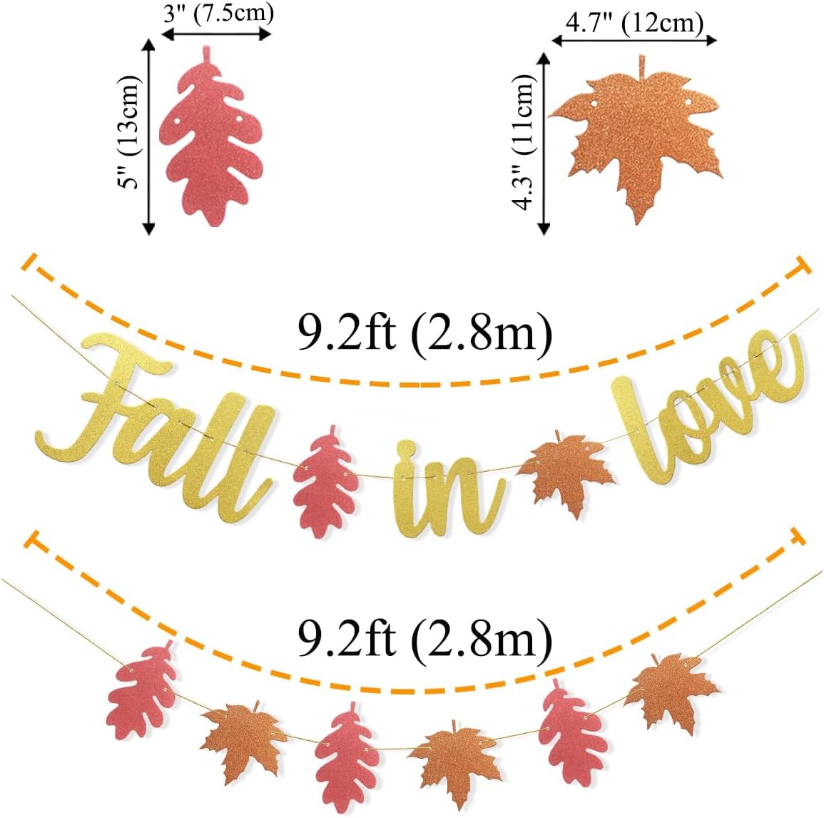 Uniwish Pre-Strung Fall in Love Banner Gold Glittery Garland Thanksgiving Fall Autumn Theme Wedding Bridal Shower Engagement Party Decorations
