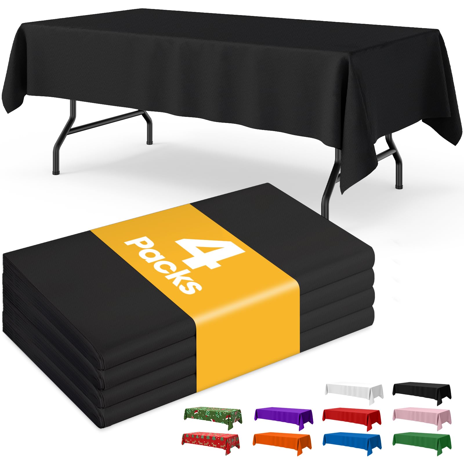 Niuara Black Plastic Table Cloth - 4 Pack 54" × 108" Rectangle Disposable Tablecloths for 6FT