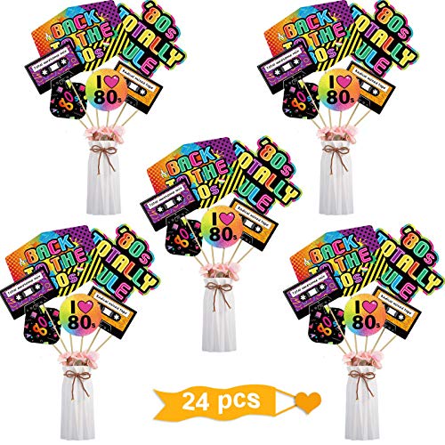 24 Pieces 80's Party Decorations 1980's Retro Centerpiece Sticks Back to 80s Hip Hop or Birthday