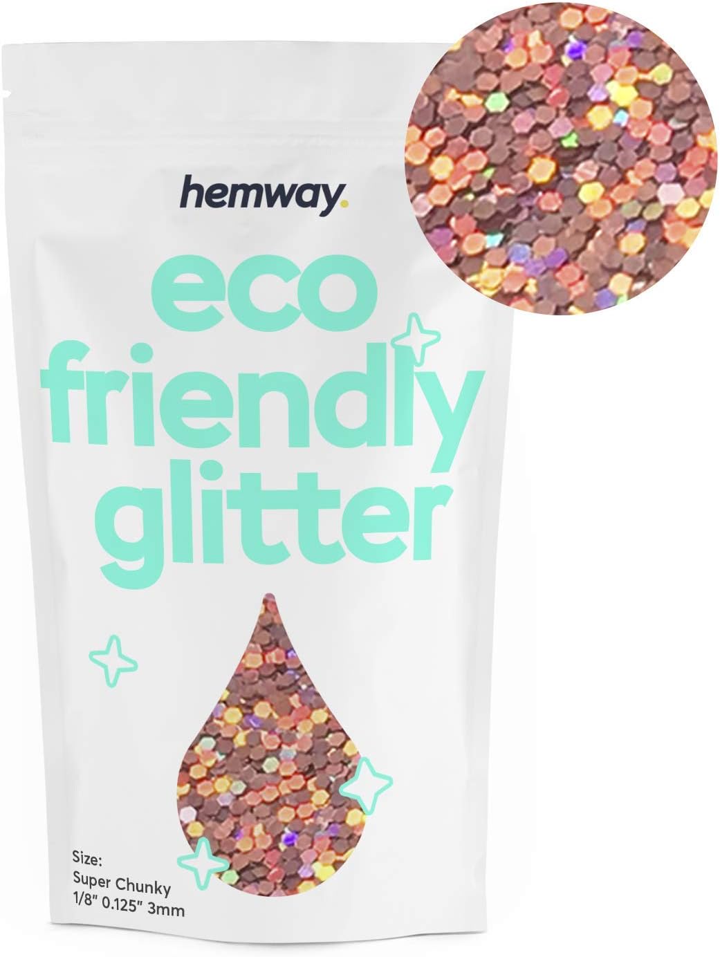 Hemway Biodegradable Glitter Eco Friendly - 100g/3.5oz Bio Cosmetic Safe Sparkle Vegan for Face Eyeshadow Body Hair Festival Makeup Craft - Super Chunky (1/8" 0.125" 3mm) - Rose Gold Holographic