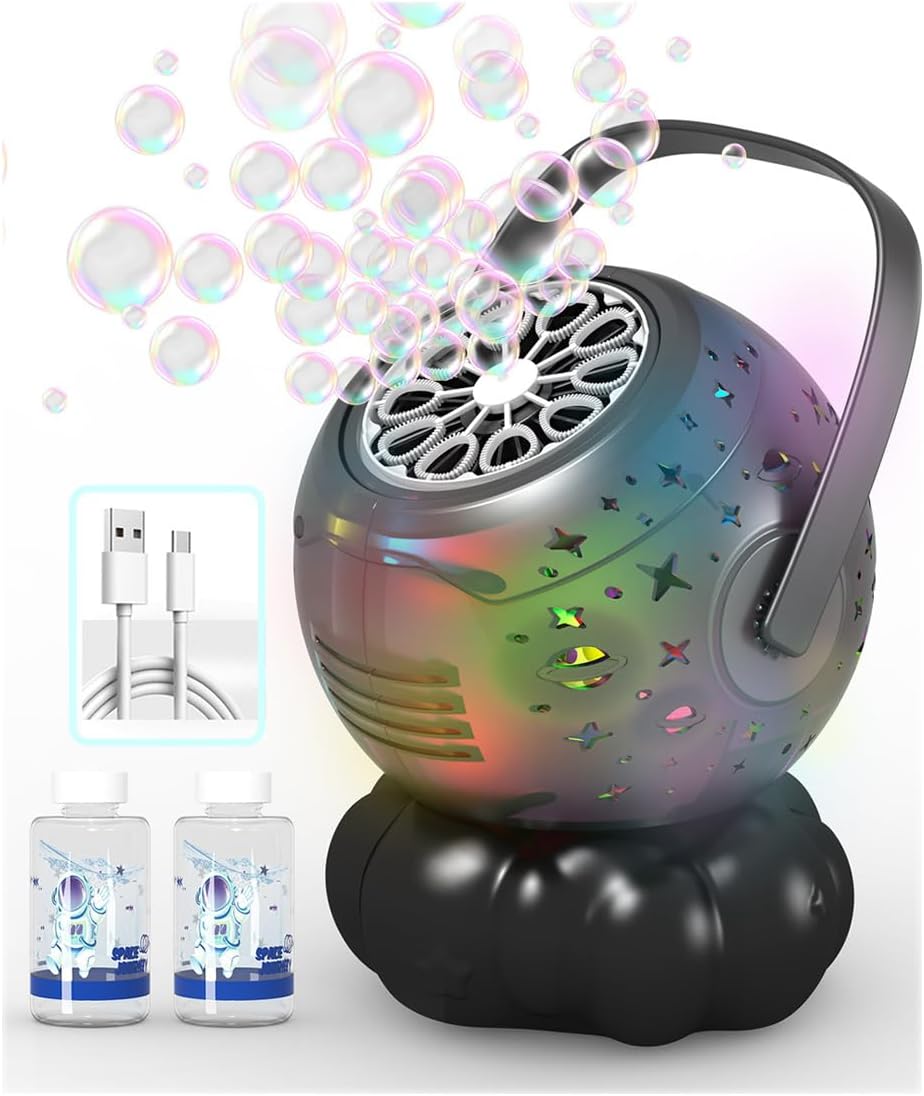 Halloween Bubble Machine - Bubble Maker for Kids with Colorful LED Light, Make Larger Bubbles, USB-C Rechargeable, 600ml Capacity - Bubble Toys Gifts Ages 3+ for Boys, Girls, Outdoor, Birthday, Party