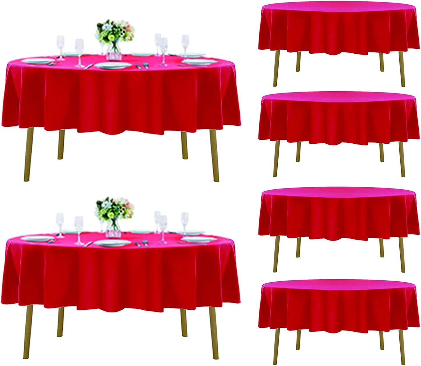 Fokitut 6 Pack Round Tablecloth, 70 Inch, Stain Resistant and Wrinkle Polyester Table Cloth, Fabric Table Cover for Kitchen Dining, Wedding, Party, Holiday Dinner-Red