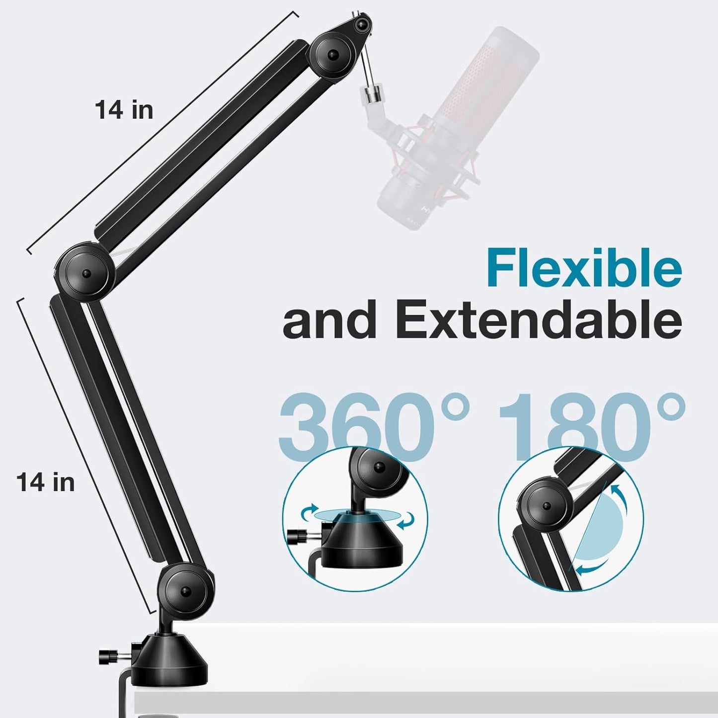 InnoGear Microphone Boom Arm, Mic Stand Desk with Cable Management Microphone Arm Stand for HyperX QuadCast SoloCast Blue Yeti Snowball Fifine Shure SM7B