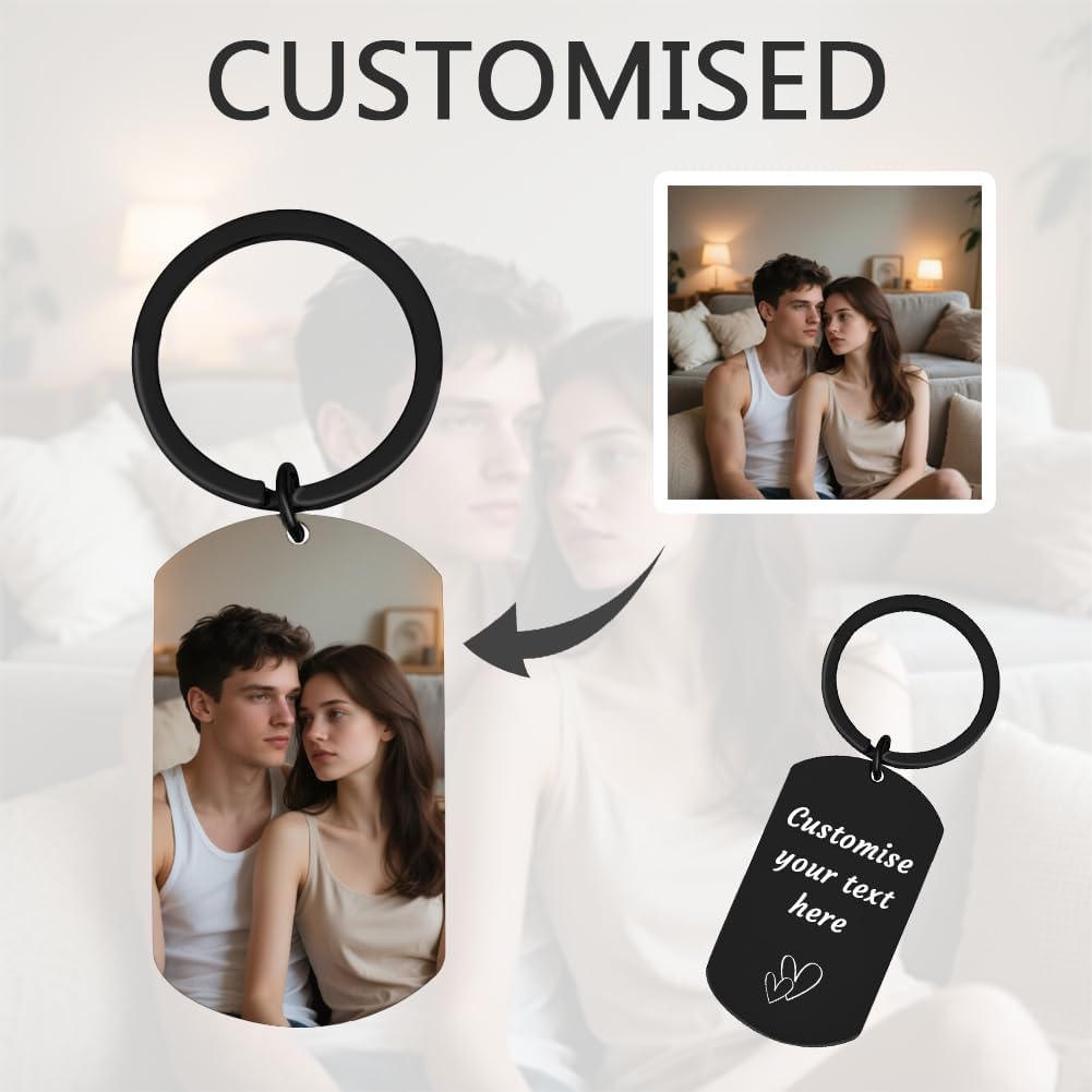 Personalised Keyring with Custom Photo & Text - Gift for Mum, Dad, Him, Her, Grandparents, Family