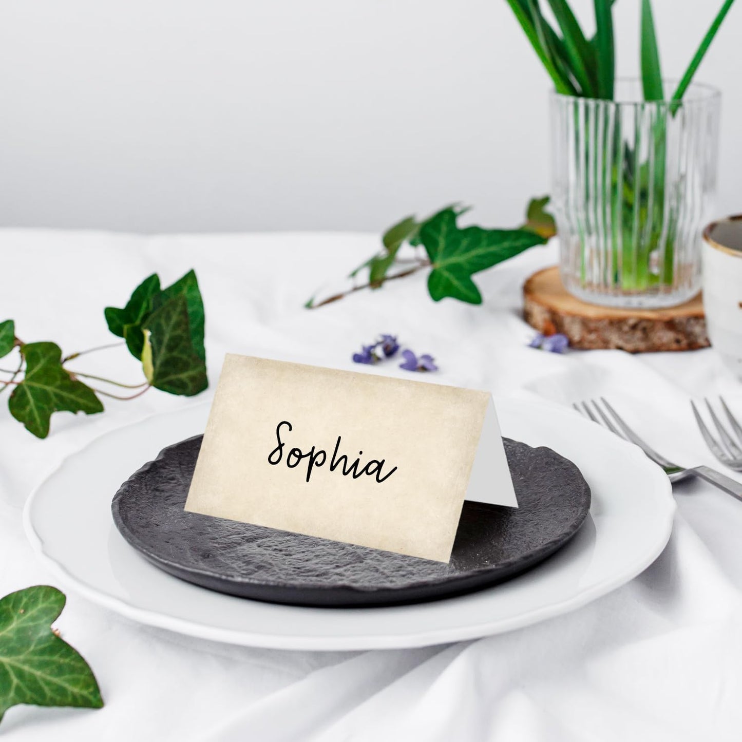 25 Pack Vintage Brown Place Cards, Editable Name Cards for Table Setting, Tent Cards Food Label for Dinner Party, Bridal Shower, Wedding, Baby Shower and Events -T34