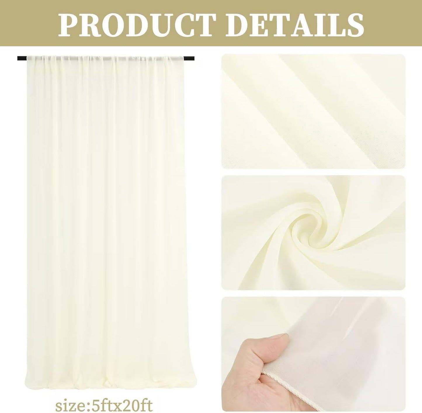 6 Panels Ivory Ceiling Drapes for Wedding 5ftx20ft Chiffon Fabric Arch Draping Curtains Sheer Drapery for Party Ceremony Birthday Baby Shower Reception Stage Swag Ceiling Decorations