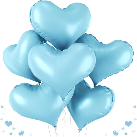 24 Inch Blue Heart Balloons, Heart Shaped Foil Balloons, Baby Blue Helium Balloon for Valentines Day Baby Bridal Shower Anniversary Wedding Gender Reveal Birthday Party Decorations