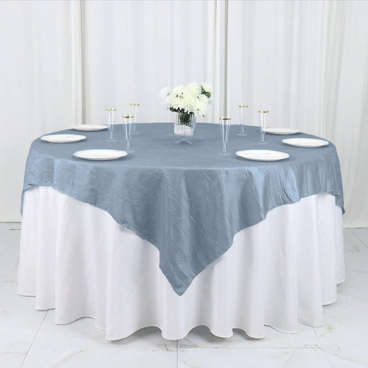 Tableclothsfactory 72"X72" Dusty Blue Accordion Crinkle Taffeta Table Overlay, Square Tablecloth Topper