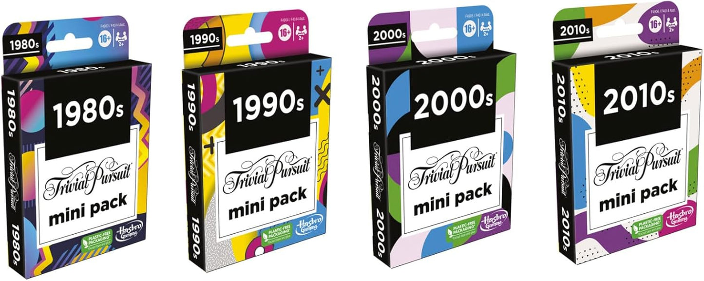 GAMES (EXCL. MONOPOLY) Trivial Pursuit Mini Packs Multipack, Fun Trivia Questions for Adults and Teens Ages 16+, Includes 4 Game Featuring 4 Decades