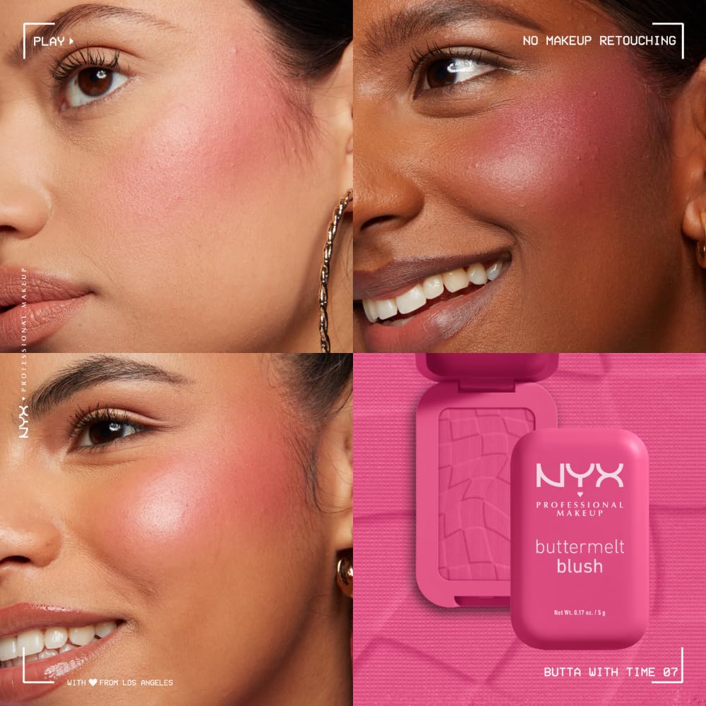 NYX PROFESSIONAL MAKEUP Buttermelt Powder Blush, Fade and Transfer-Resistant Blush, Up to 12HR Make Up Wear, Vegan Formula - Butta With Time