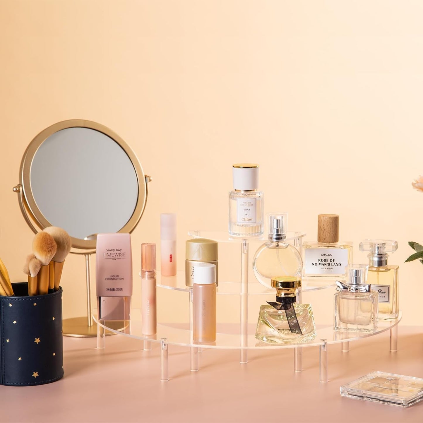 Acrylic Display Riser - 3 Tier Clear Cupcake Stand, Perfume Organizer, Half Moon Dessert Stand, Shelf for Food, Amiibo Funko POP Figure Display