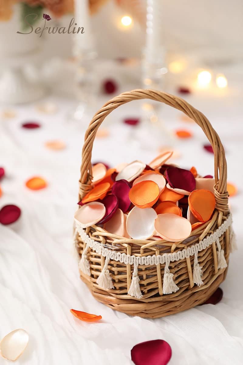 Serwalin 300Pcs Silk Rose Petals Flower Petals for Weddings Burgundy Gold White Petals Fake Orange Petals for Aisle Flower Girl Basket Bridal Shower Table Decor (4 Color Mixes)