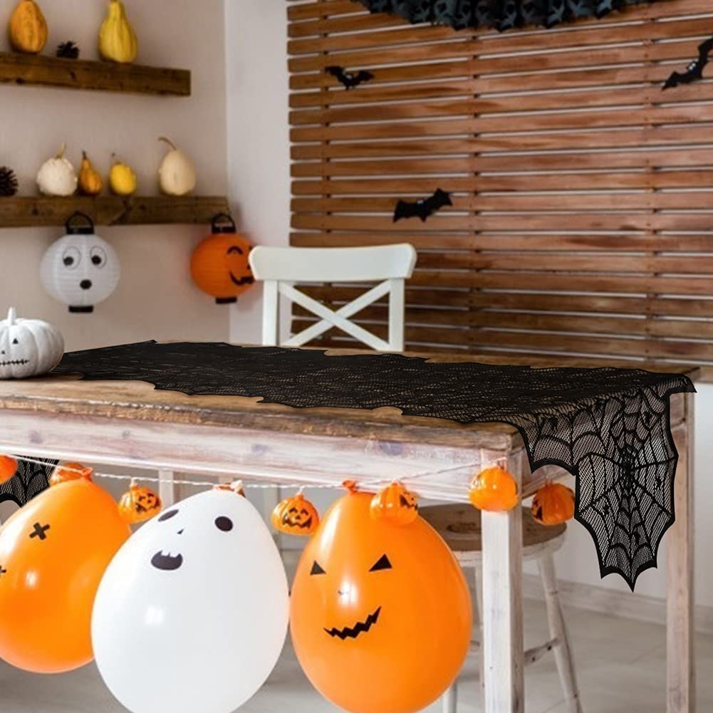 Halloween Table Runner, Black Lace Spider Web Table Runners for Halloween Decor/Party Dinner Table