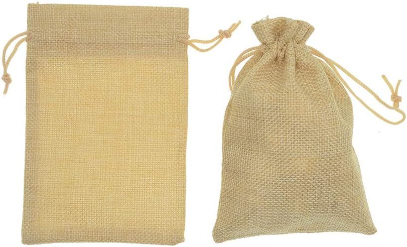 20Pcs Burlap Bags with Drawstring, Linen Gift Bags Jewelry Pouches Sacks for Wedding, Party Favor, DIY Crafts, Present (Flaxen, 5.9 x 7.5 Inch)