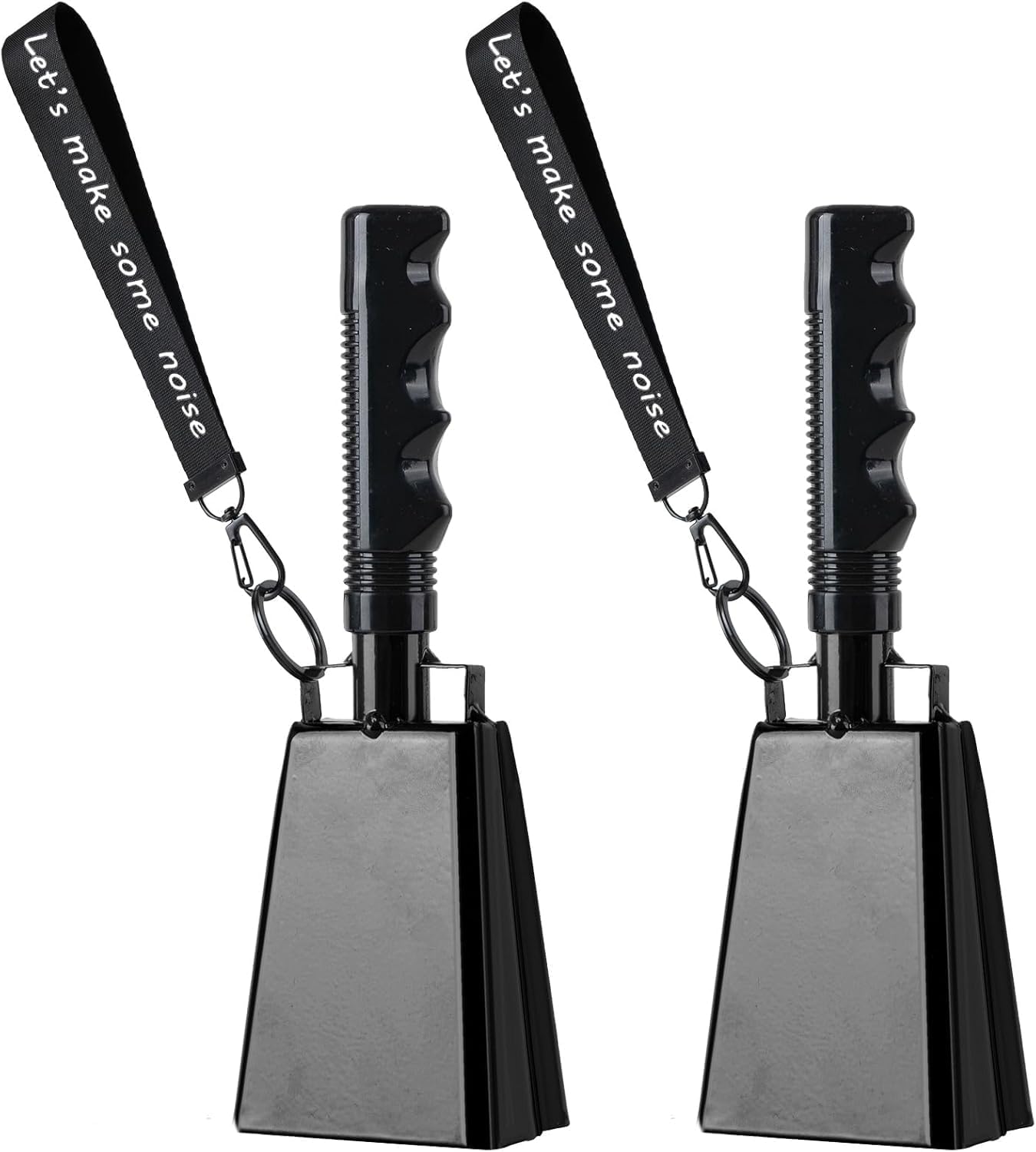 Cow Bells Noise Makers with Handle: Cowbells Hand Percussion for Sporting Events with Wrist Strap - 2pcs 8 Inch Large Loud Cheering Bell for Football Games Graduation (Black)