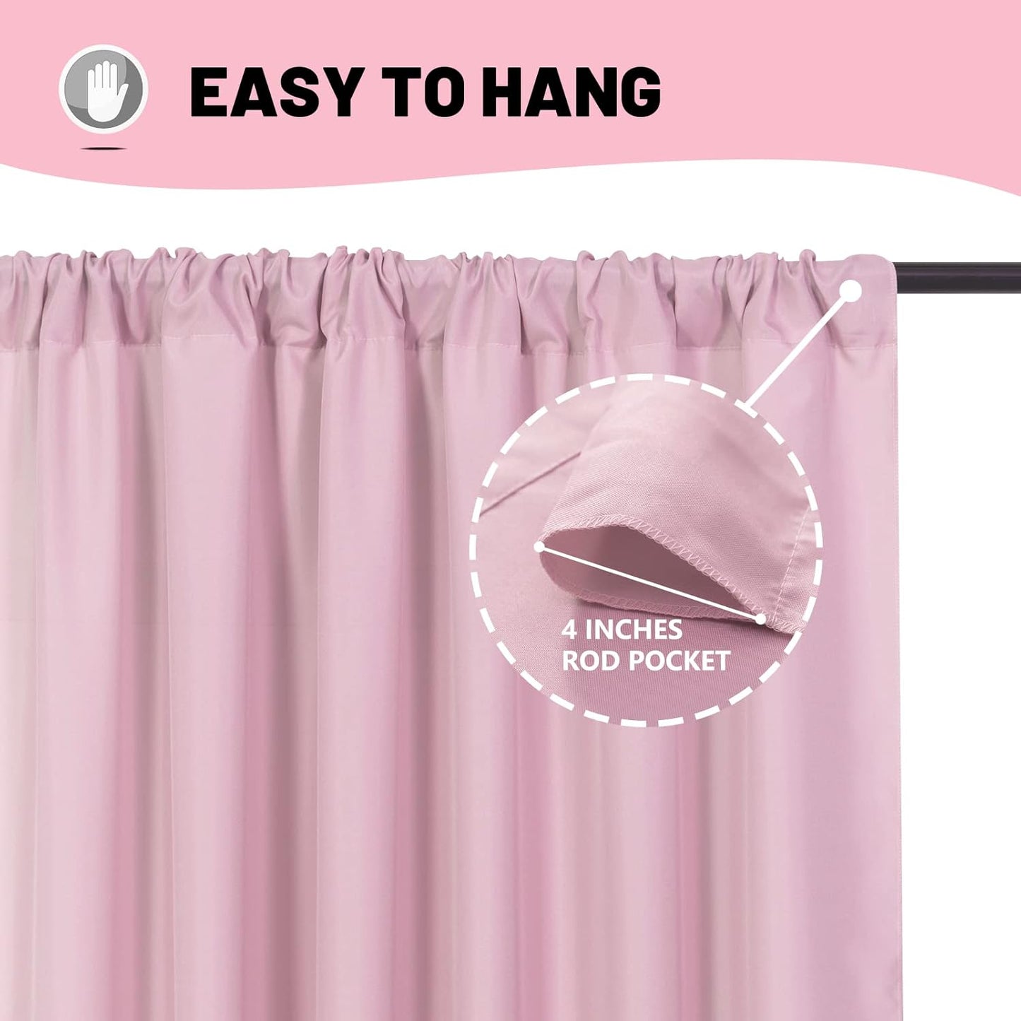 Pink Backdrop Curtain for Parties Rod Pocket Pink Curtains Photography Backdrop Drapes Privacy Fabric Decoration for Birthday Party Wedding Baby Shower Home Decor, 5ft x 8ft, 2 Panels