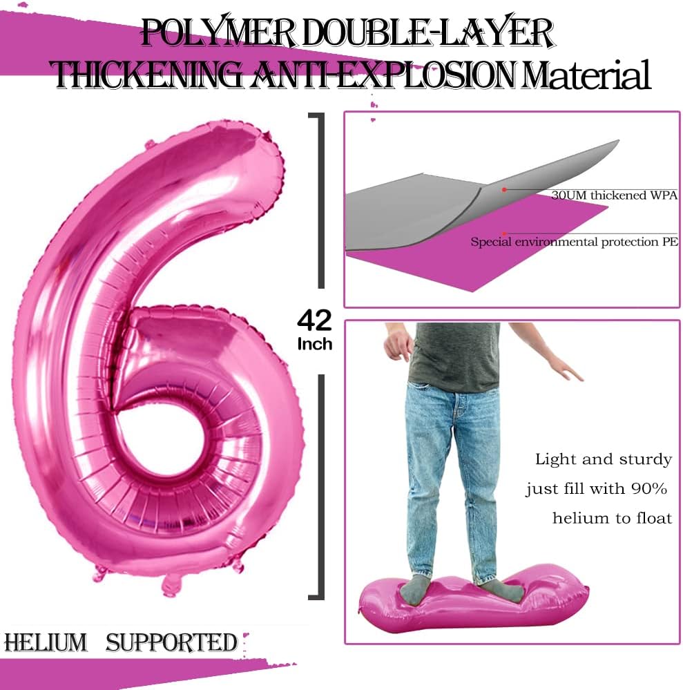GOER Number 26 Balloons for 26th Birthday Party Decorations,42 Inch Jumbo Foil Helium 62 Balloons for 62nd Birthday Party Decoration (Hot Pink)