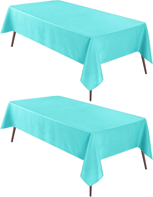 Hiasan 2 Pieces Solid Rectangle Tablecloth - Waterproof and Spillproof Washable Polyester Fabric Table Cloth for Kitchen and Dining Room, Aqua, 60 x 84 Inch