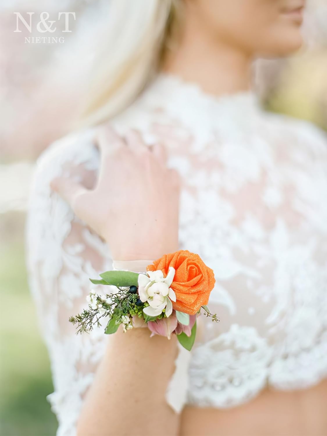 N&T NIETING Artificial Roses Flowers, Fake Glitter Flowers Burnt Orange Roses Perfect for DIY Wedding Bridal Bouquets Centerpieces Bridal Shower Party Home Flower Arrangement Decorations, 25Pcs