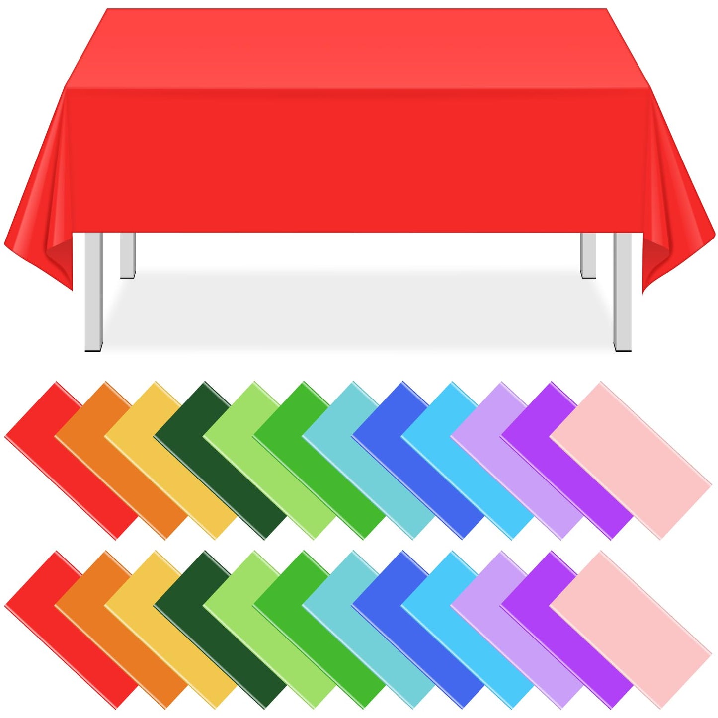 24 Pack Mix Color Plastic Tablecloth Disposable Plastic Rainbow Tablecloth Colorful Rectangle Table