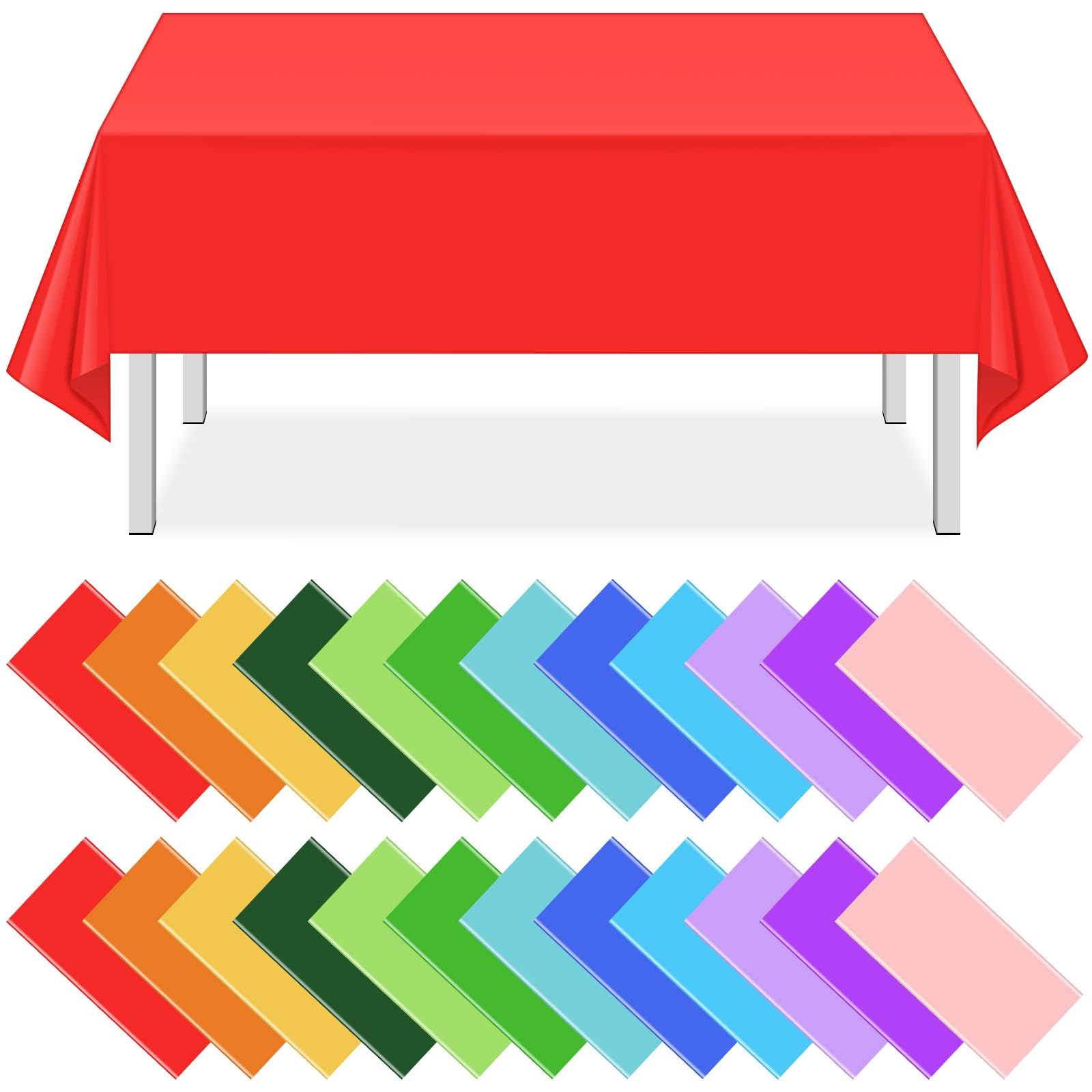 24 Pack Mix Color Plastic Tablecloth Disposable Plastic Rainbow Tablecloth Colorful Rectangle Table