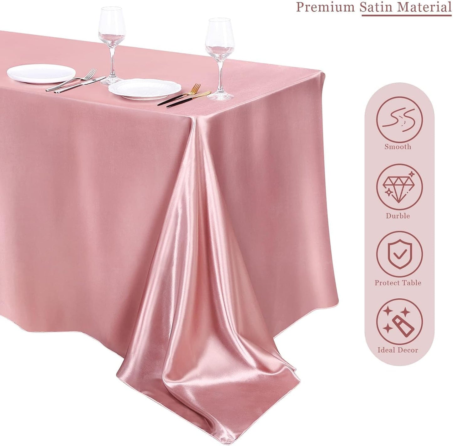 TURSTIN 4 Packs Rose Gold Satin Tablecloth 102 x 58 Inch Overlay Satin Table Cover Rectangle Bright Silk Tablecloth Smooth Fabric Table Decoration for Wedding Banquet Party Events