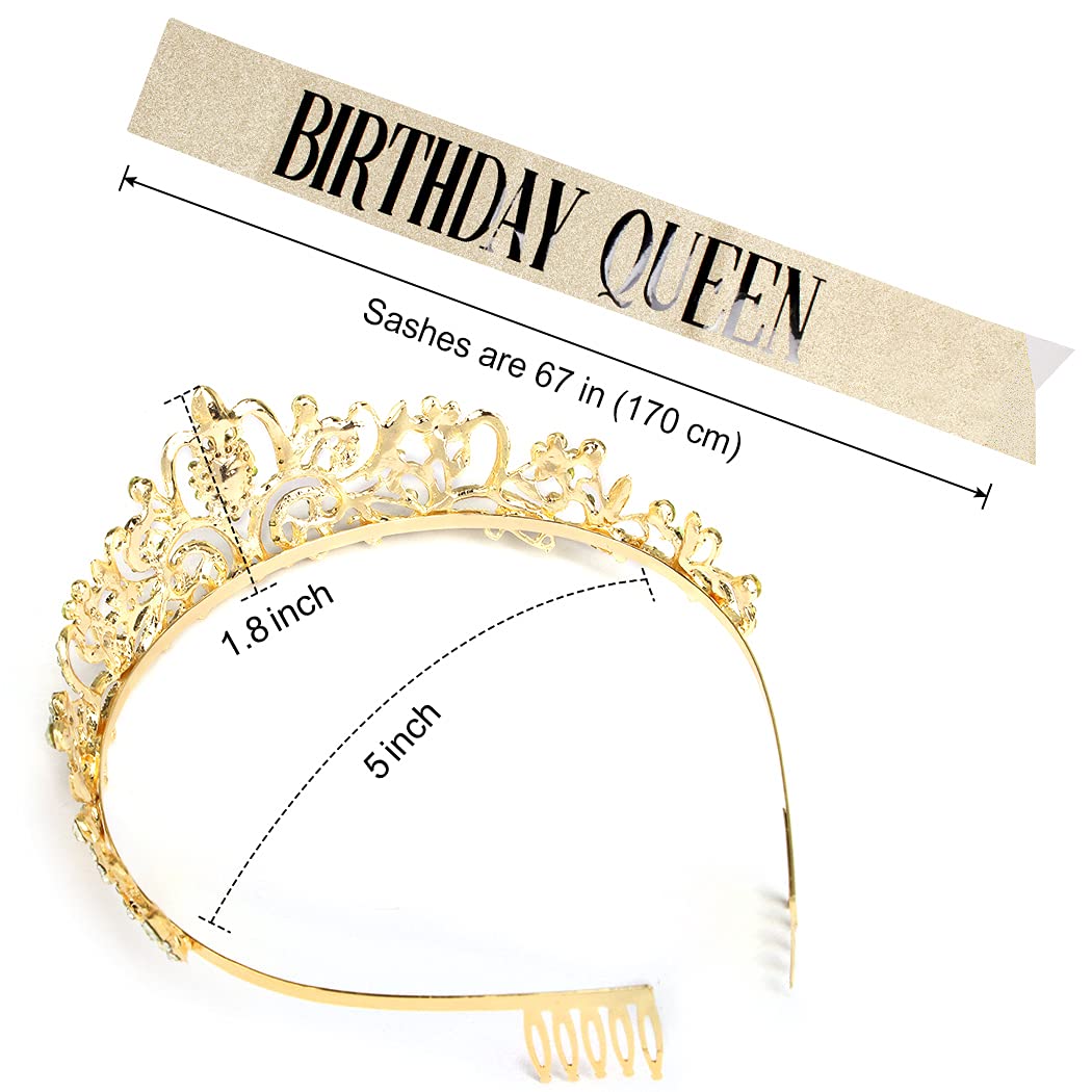 COCIDE Birthday Decorations for Women Sash and Tiara Crown for Party Gold